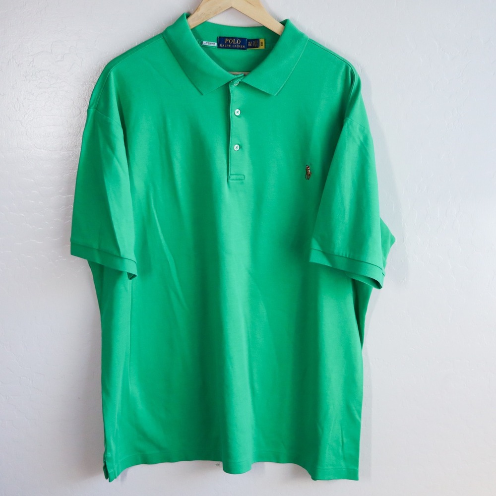 Polo Ralph Lauren Mens Green Soft Cotton Short Sleeve Polo Shirt XLT Tall Preppy